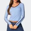 Contrast V Neck Long Sleeve T Shirt