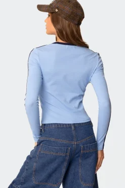 Contrast V Neck Long Sleeve T Shirt