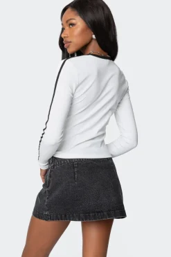 Contrast V Neck Long Sleeve T Shirt