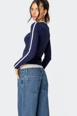Contrast V Neck Long Sleeve T Shirt