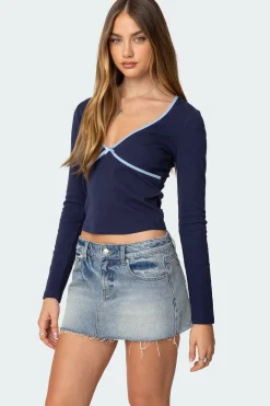 Corie Contrast V Neck Top