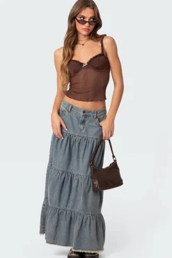 Countryside Tiered Washed Denim Maxi Skirt