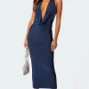 Cowl Neck Open Back Maxi Dress