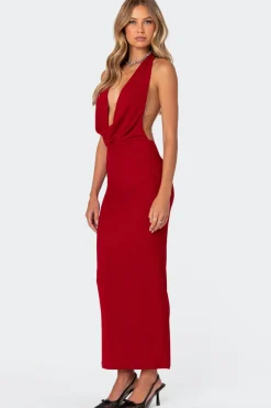 Cowl Neck Open Back Maxi Dress