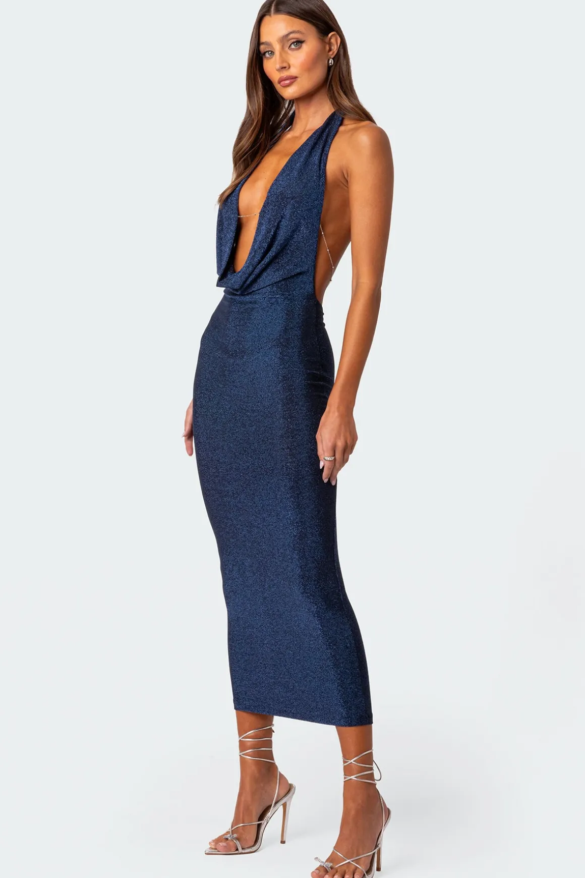 Cowl Neck Open Back Maxi Dress