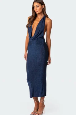 Cowl Neck Open Back Maxi Dress