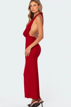 Cowl Neck Open Back Maxi Dress