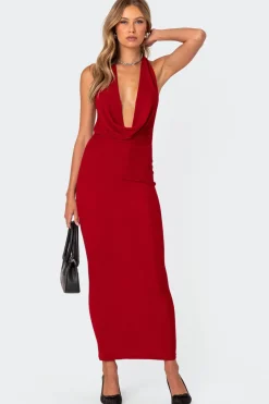 Cowl Neck Open Back Maxi Dress