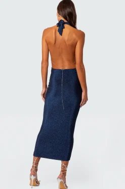 Cowl Neck Open Back Maxi Dress