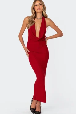Cowl Neck Open Back Maxi Dress