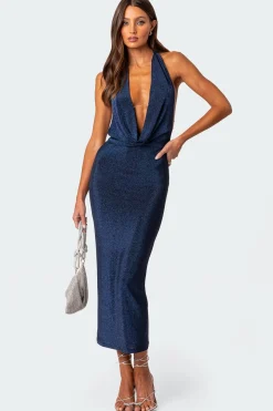 Cowl Neck Open Back Maxi Dress
