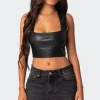 Crescent Faux Leather Crop Top