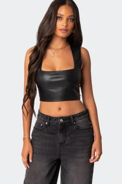 Crescent Faux Leather Crop Top