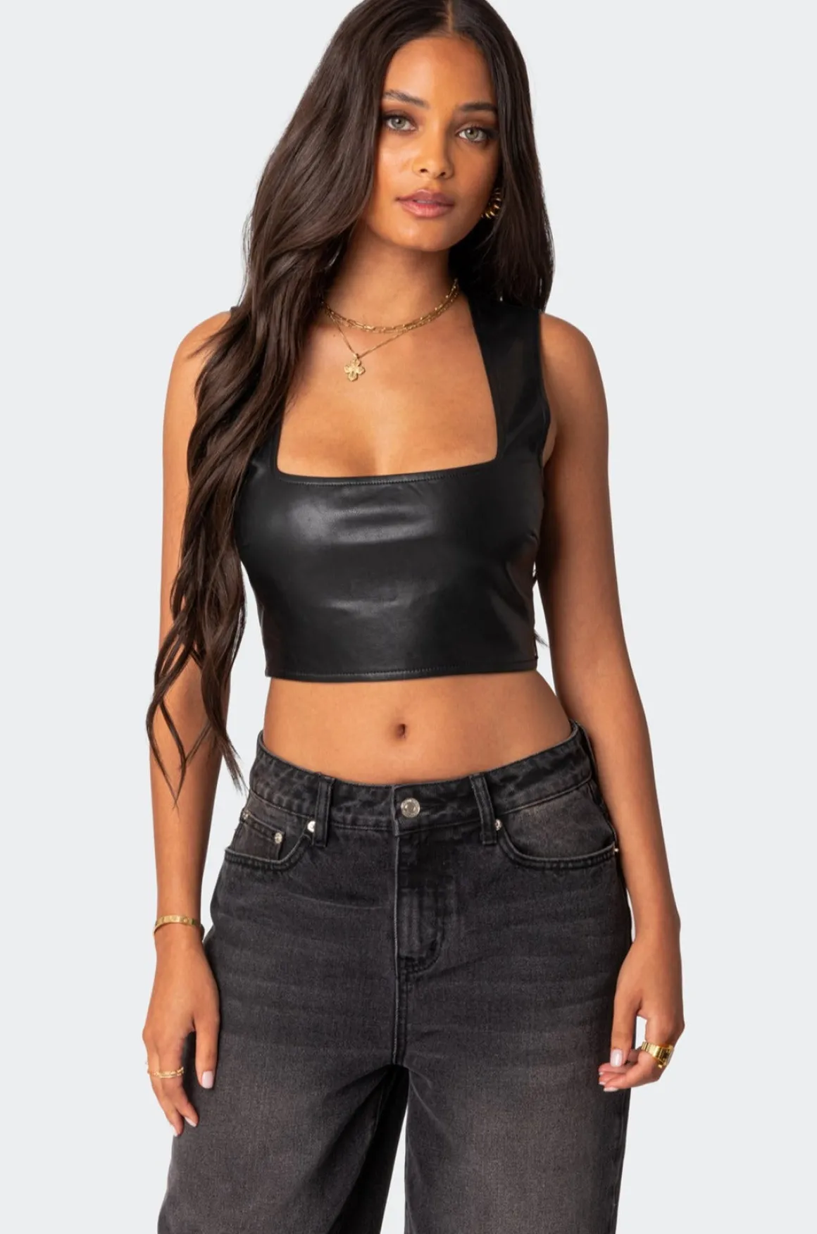 Crescent Faux Leather Crop Top