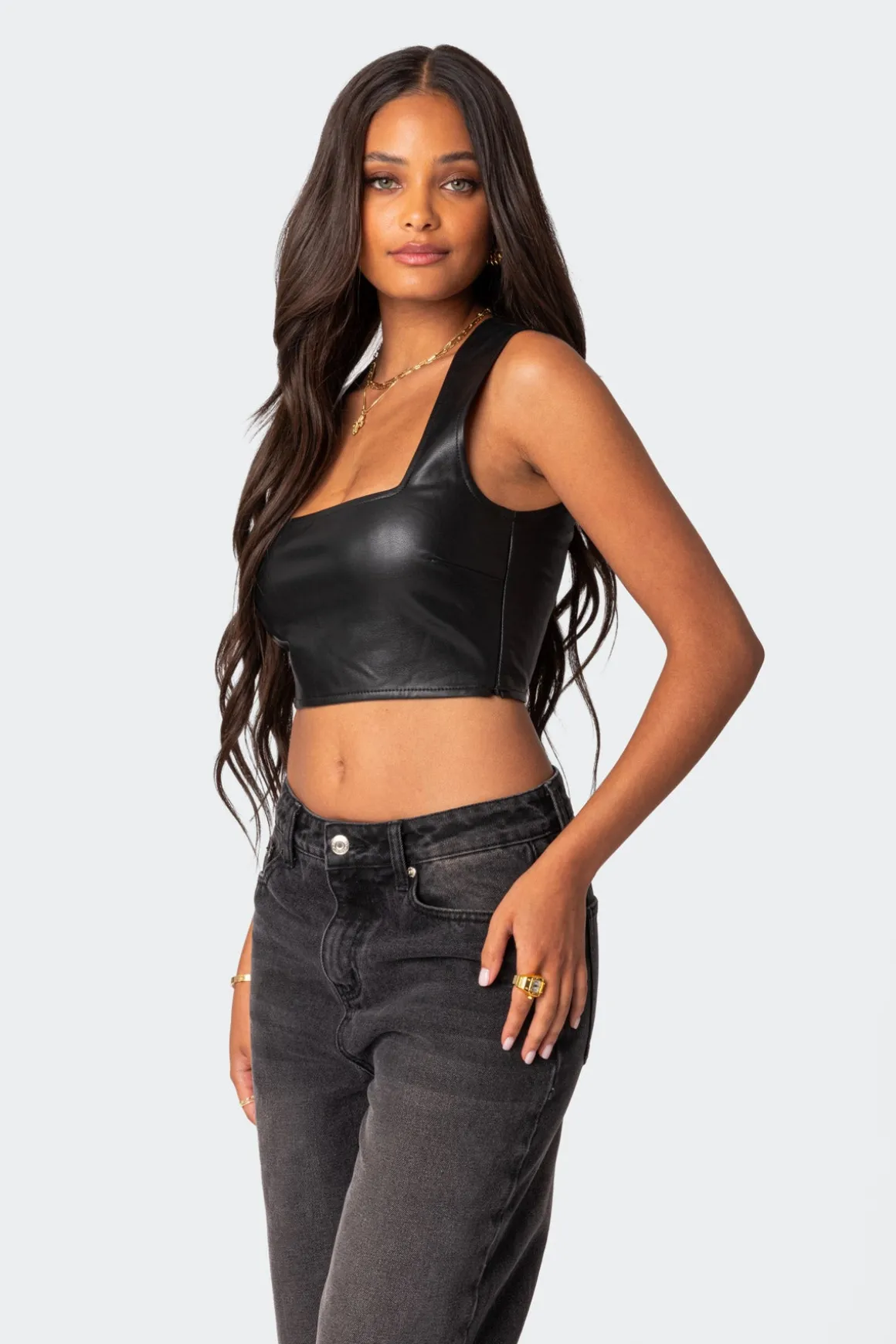 Crescent Faux Leather Crop Top