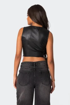 Crescent Faux Leather Crop Top