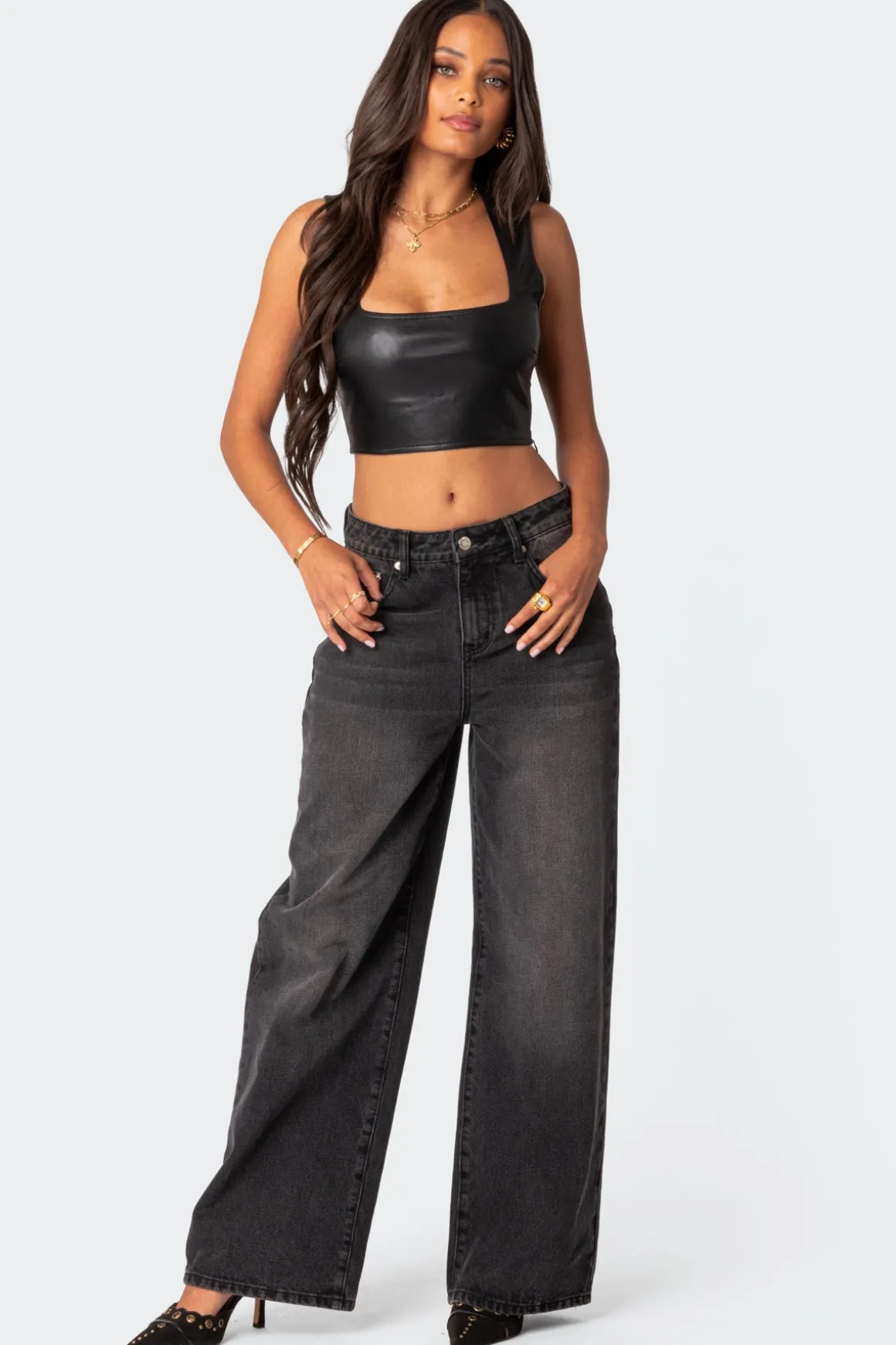 Crescent Faux Leather Crop Top