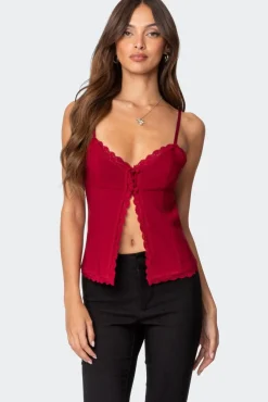 Crimson Lacey Split Front Top