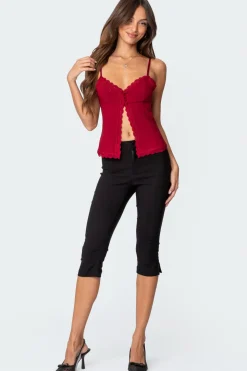 Crimson Lacey Split Front Top