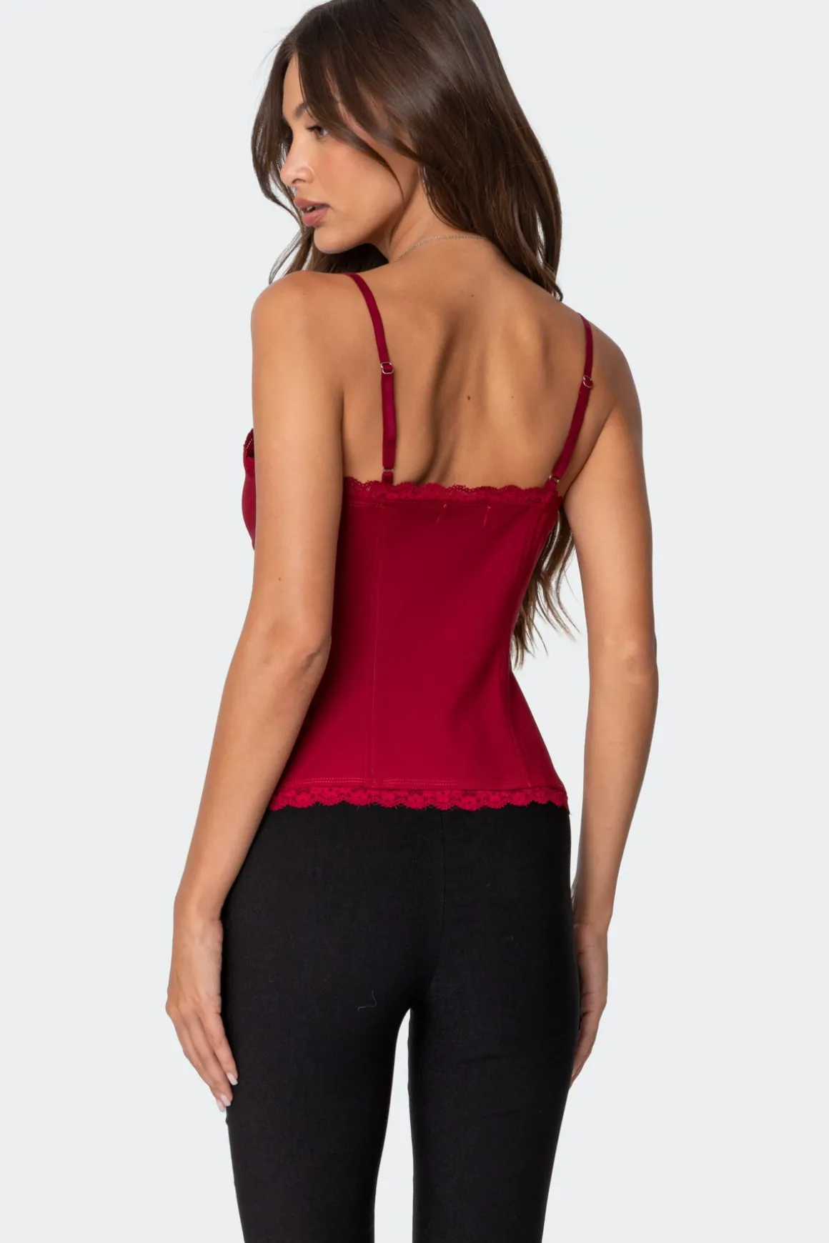 Crimson Lacey Split Front Top