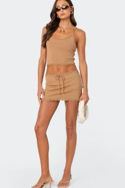 Crochet Trim Knit Mini Skirt