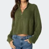 Cropped Rib Knit Half Zip Sweater
