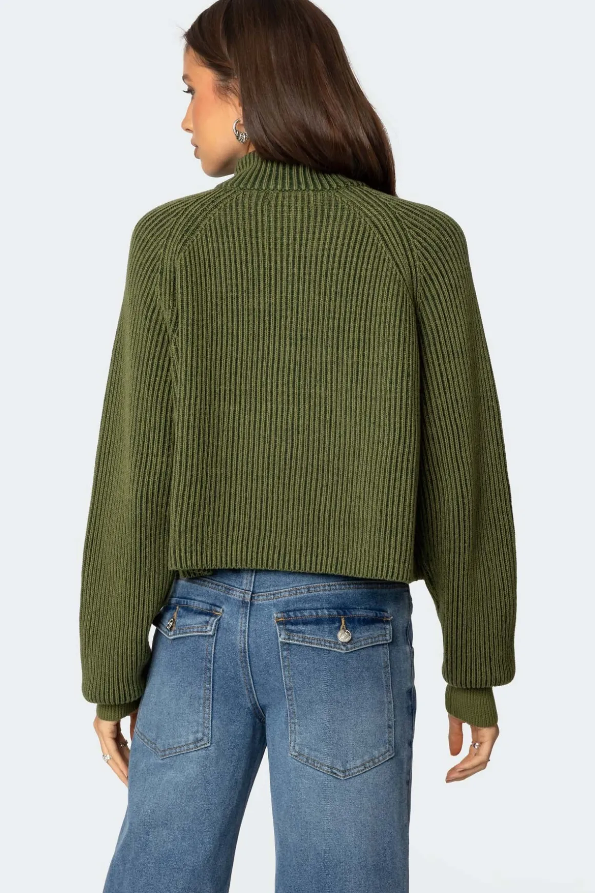 Cropped Rib Knit Half Zip Sweater