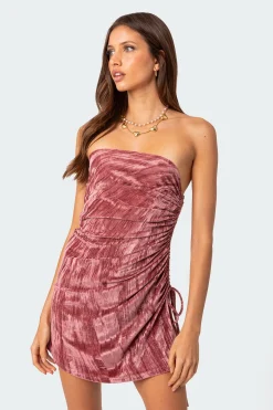 Crushed Velvet Drawstring Mini Dress