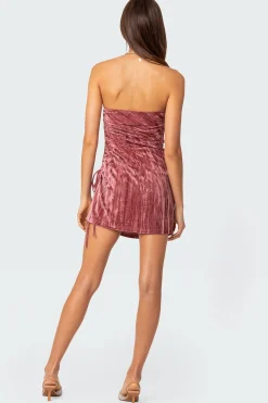 Crushed Velvet Drawstring Mini Dress