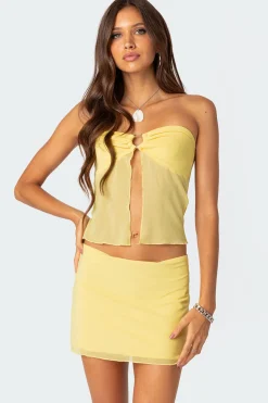 Cyrene Split Front Sheer Mesh Top