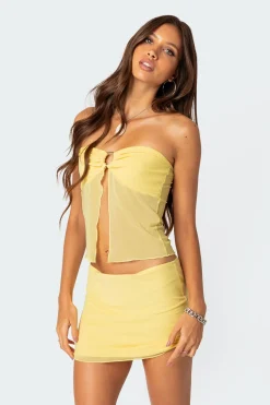 Cyrene Split Front Sheer Mesh Top