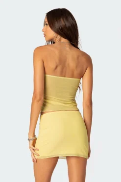 Cyrene Split Front Sheer Mesh Top