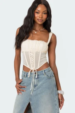 Dafne Gathered Sheer Mesh Corset