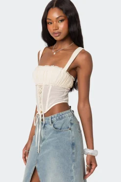 Dafne Gathered Sheer Mesh Corset