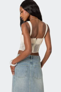Dafne Gathered Sheer Mesh Corset