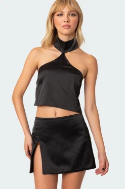 Daina Satin Open-Back Crop Top