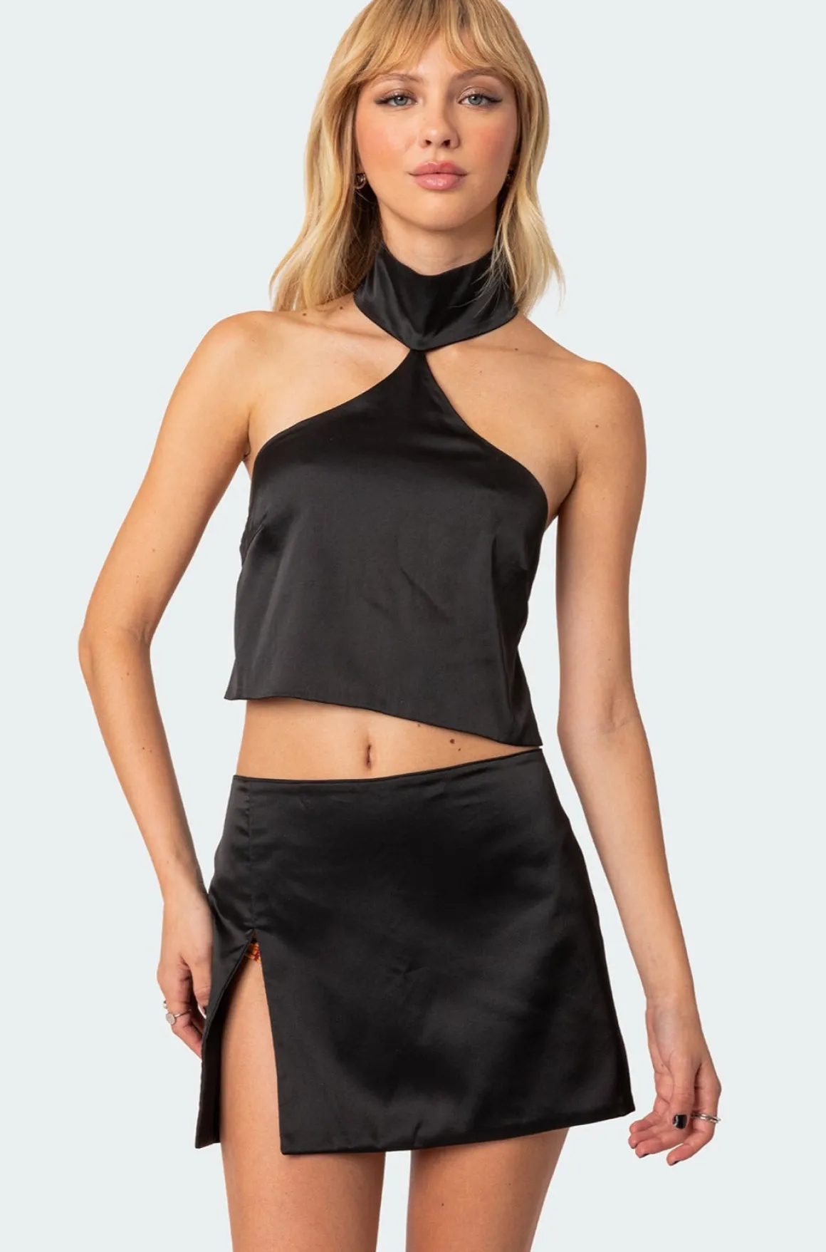 Daina Satin Open-Back Crop Top