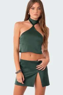Daina Satin Open-Back Crop Top