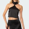 Daina Satin Open-Back Crop Top
