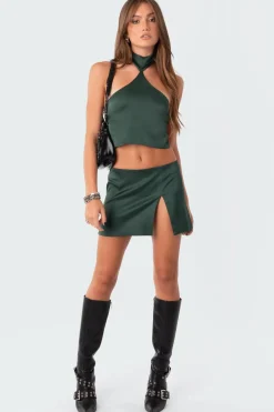 Daina Satin Open-Back Crop Top
