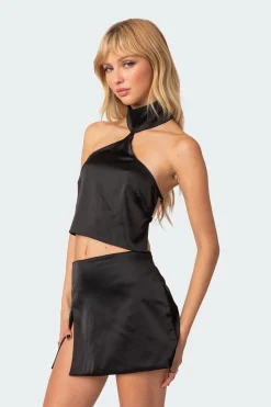 Daina Satin Open-Back Crop Top