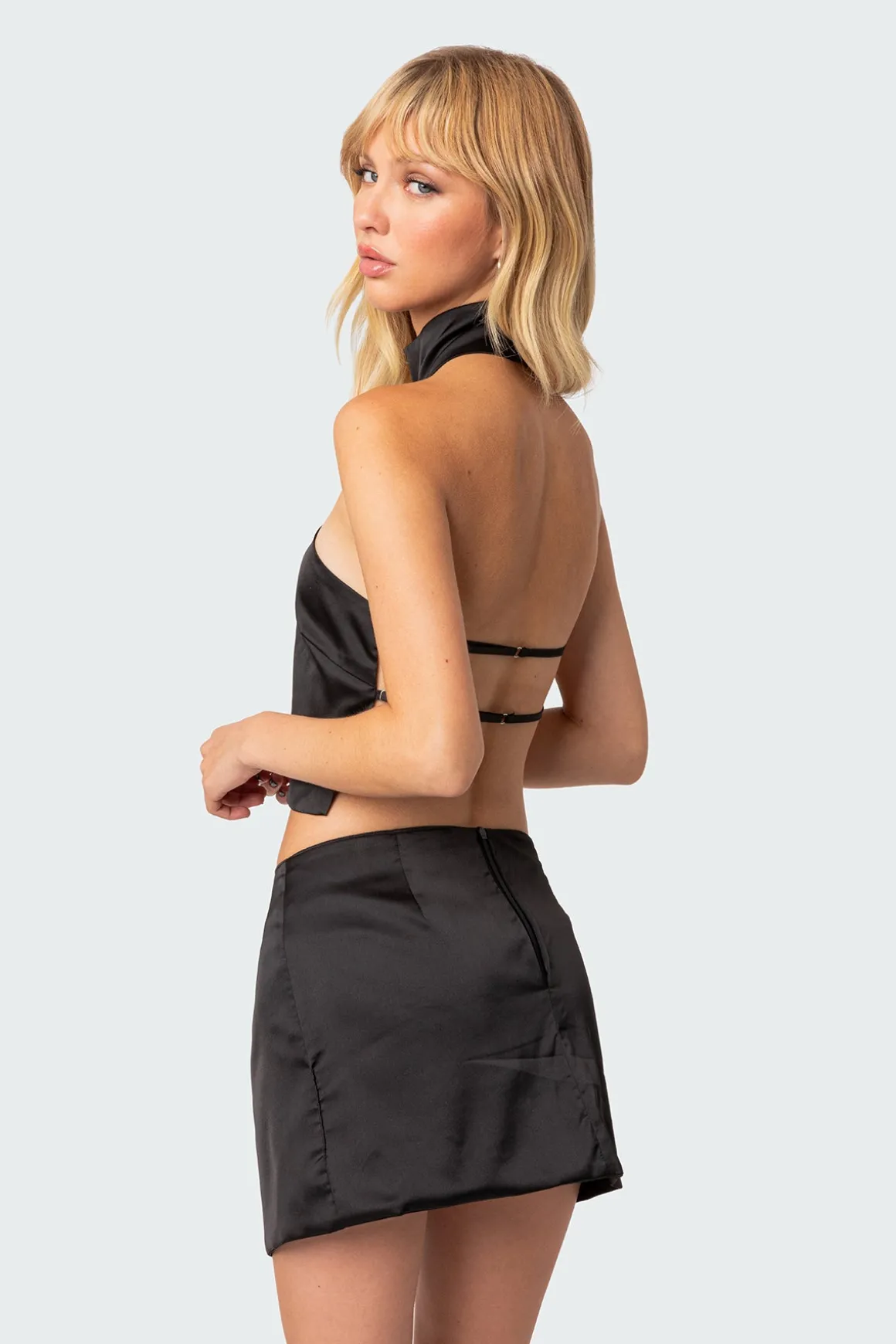 Daina Satin Open-Back Crop Top