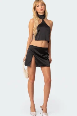 Daina Satin Open-Back Crop Top