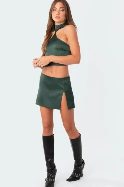 Daina Satin Slit Mini Skirt
