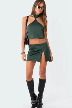 Daina Satin Slit Mini Skirt
