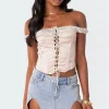 Damsel Off Shoulder Lace Up Satin Corset