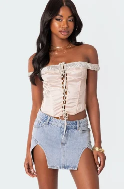 Damsel Off Shoulder Lace Up Satin Corset