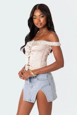 Damsel Off Shoulder Lace Up Satin Corset