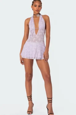 Danny Open Back Sheer Lace Mini Dress