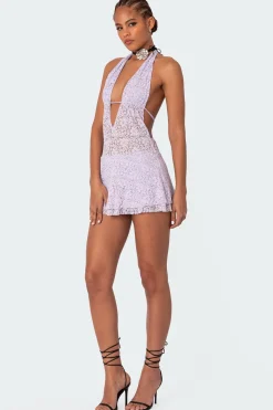 Danny Open Back Sheer Lace Mini Dress